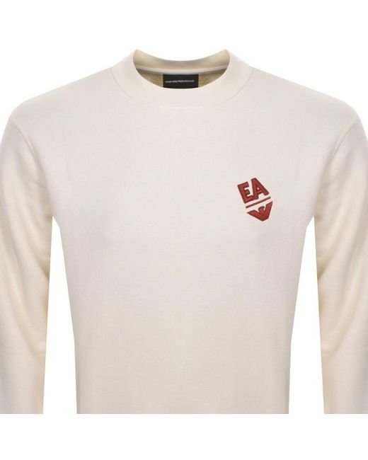 Armani White Emporio Crew Neck Logo Sweatshirt for men