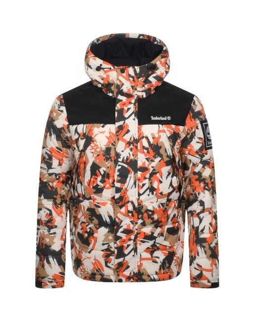 Timberland Orange Camo Puffer Jacket for men