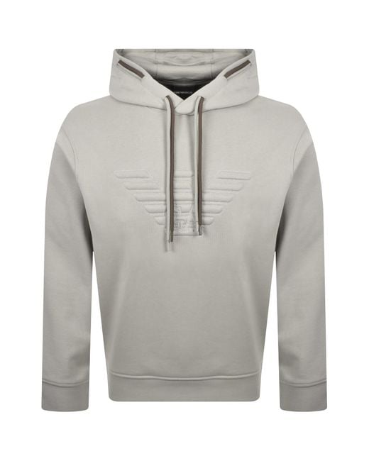 Armani Gray Emporio Eagle Logo Hoodie for men