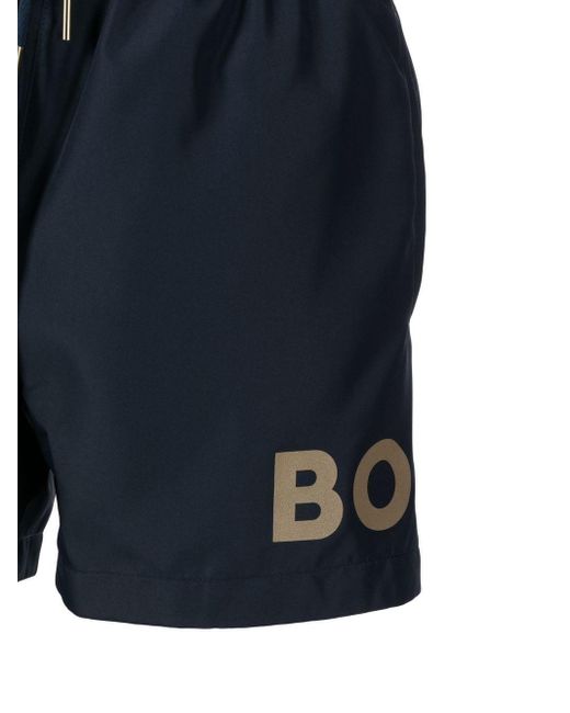 Mens Clothing Beachwear BOSS by HUGO BOSS Synthetic Boss Goldfish Logo-print Swim Shorts Dark Blue for Men 