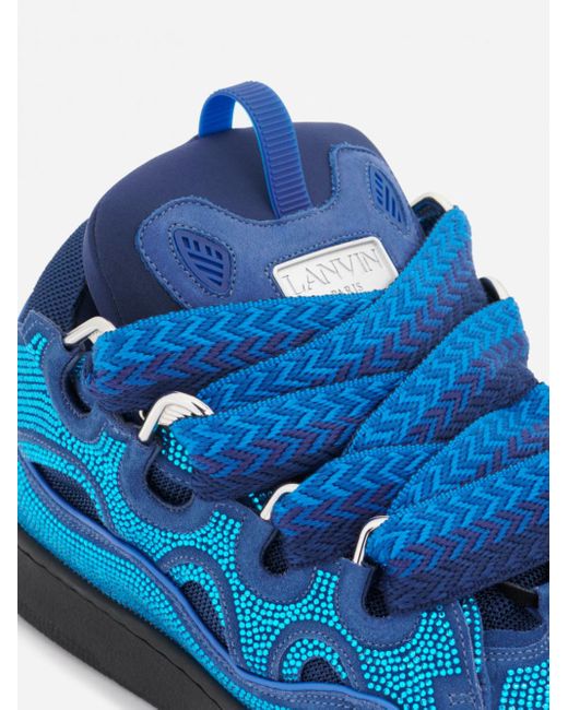 Lanvin Curb Leather And Rhinestone Sneakers Majorelle Blue for Men | Lyst