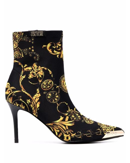 Versace Denim Versace Women Baroque-pattern Ankle Boots Black/gold | Lyst