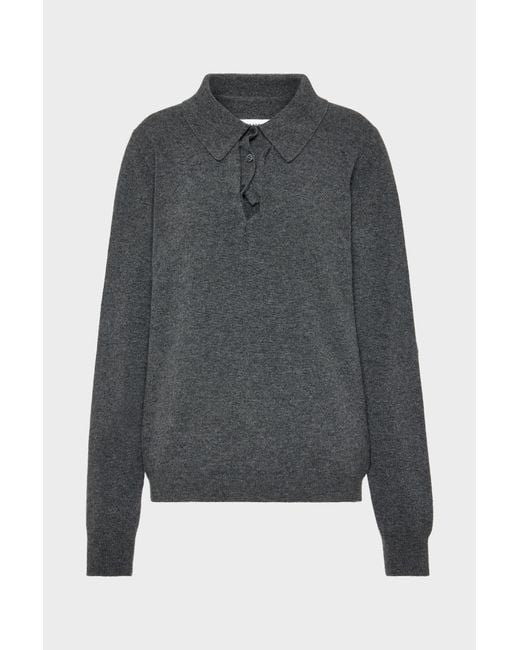 Maison Margiela Gray Draped Collar Wool Polo Sweater