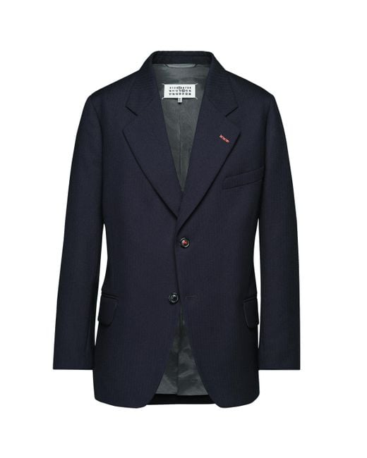 Maison Margiela Blue Herringbone Wool Jacket for men