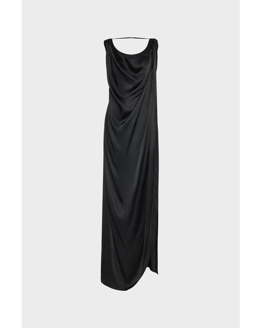 Maison Margiela Black Satin Draped Maxi Dress