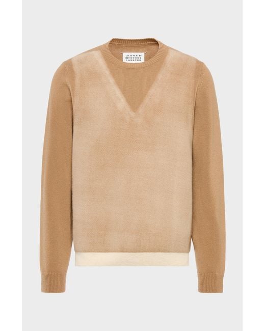 Maison Margiela Natural Fused Knit Wool Crewneck Sweater for men