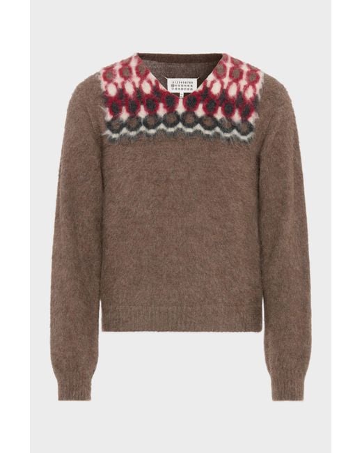 Maison Margiela Brown Alpaca Wool V-Neck Sweater for men
