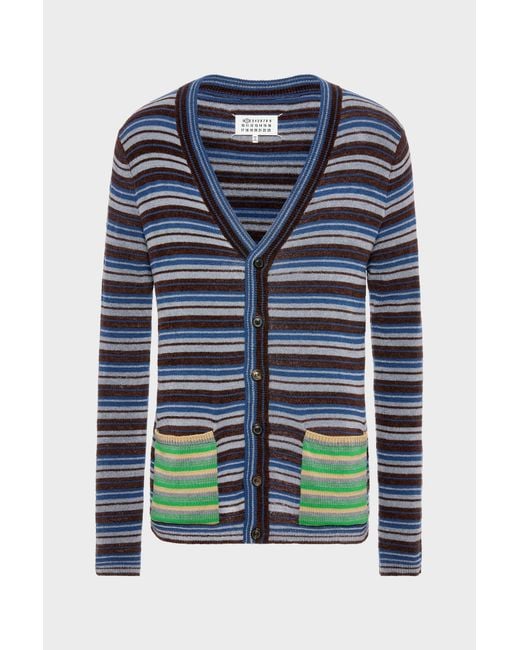 Maison Margiela Blue Striped Wool Cardigan for men