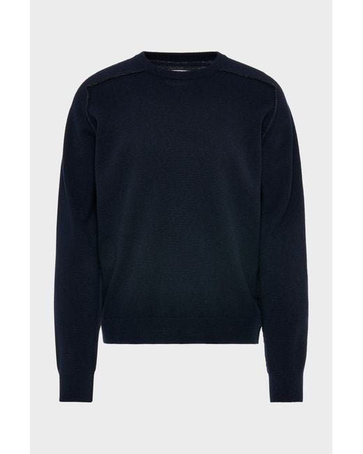 Maison Margiela Blue Virgin Wool Crewneck Sweater for men
