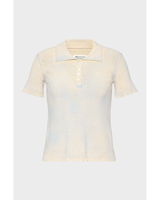 Maison Margiela White Stamped Cotton Knit Polo