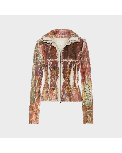 Maison Margiela Brown Reißverschlussjacke Mit Fragmentiertem Blumenmuster, Frau, Größe
