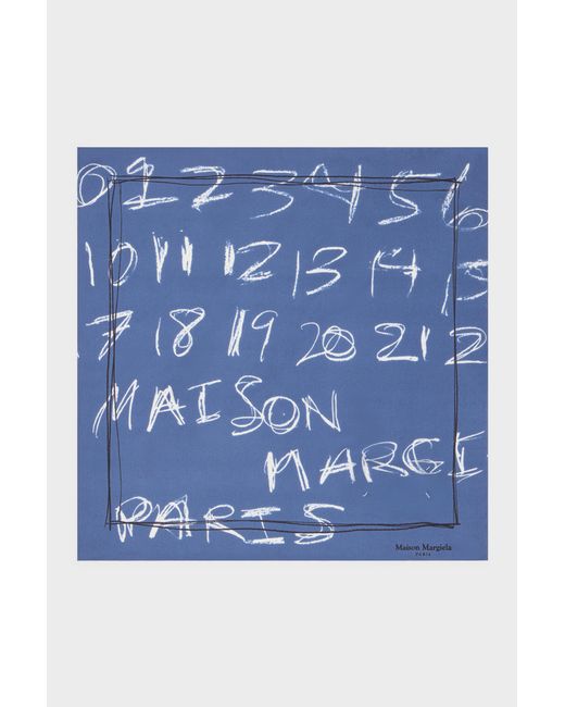 Maison Margiela Blue Scribbled Numerical Silk Foulard