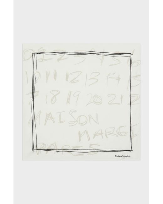 Maison Margiela White Scribbled Numerical Silk Foulard