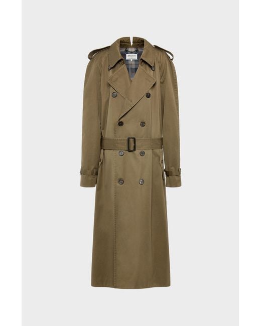 Maison Margiela Green Folded Collar Cotton Trench Coat