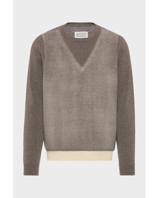 Maison Margiela Gray Fused Knit Wool Crewneck Sweater for men