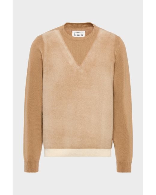 Maison Margiela Natural Fused Knit Wool Crewneck Sweater for men