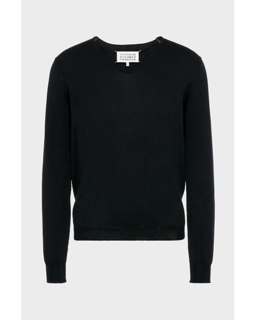 Maison Margiela Black Cotton V-Neck Sweater for men