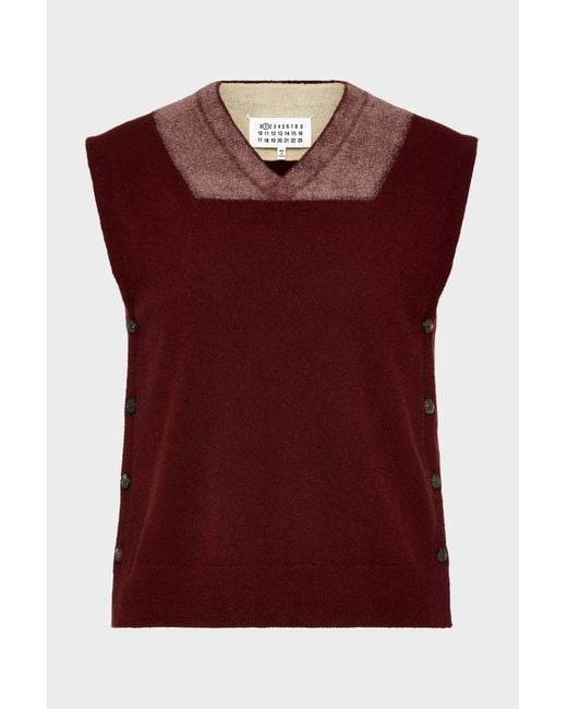 Maison Margiela Red Two-Tone Virgin Wool Vest