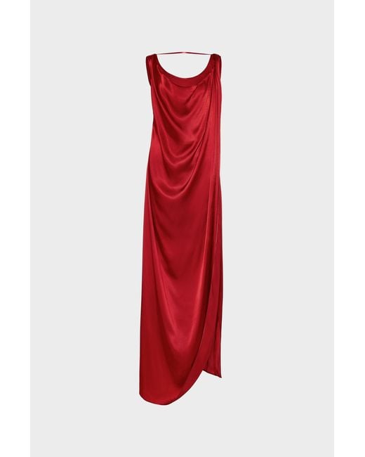 Maison Margiela Red Satin Draped Maxi Dress