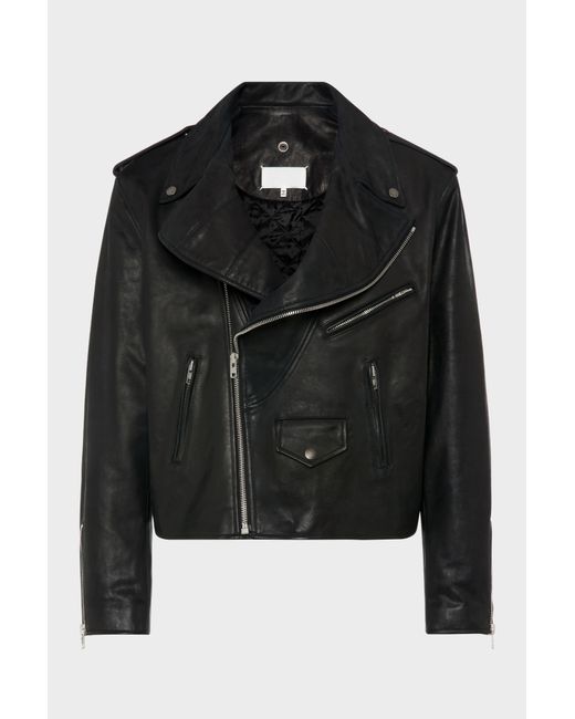 Maison Margiela Bikerjacke Aus Leder Mit Faltkragen, Mann, Größe in Black für Herren