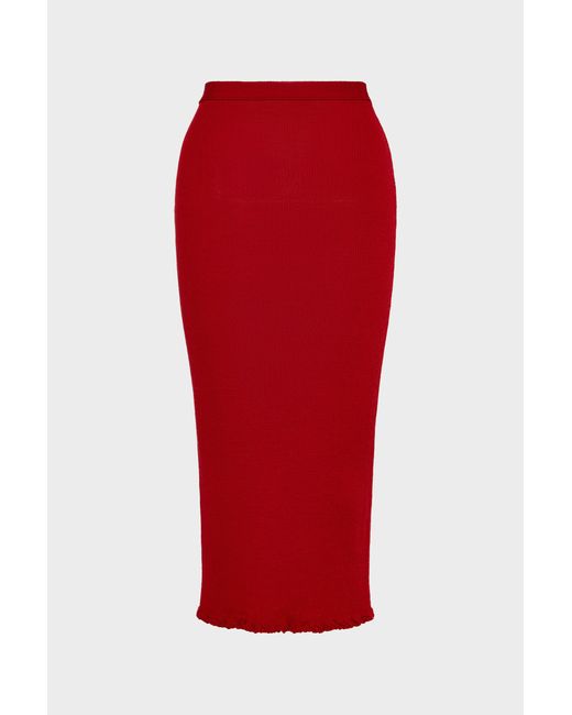 Maison Margiela Red Ribbed Wool Midi Skirt