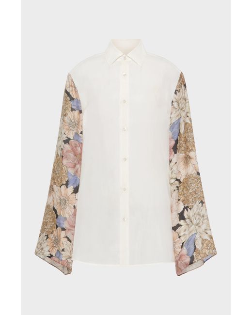 Maison Margiela White Silk Floral Shirt