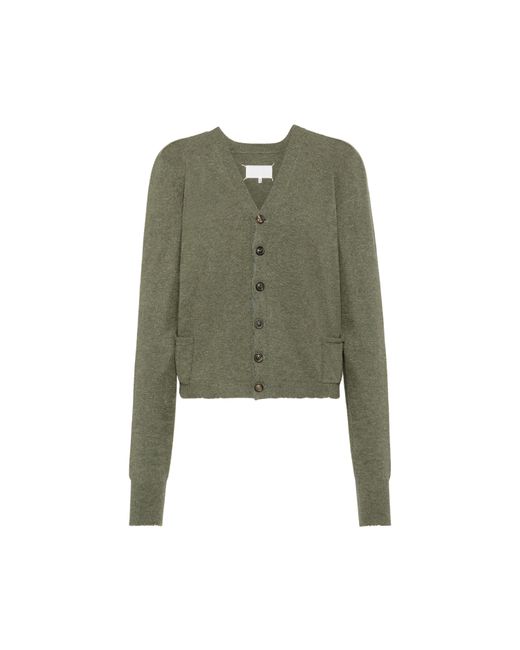 Maison Margiela Green Wool V-Neck Cardigan