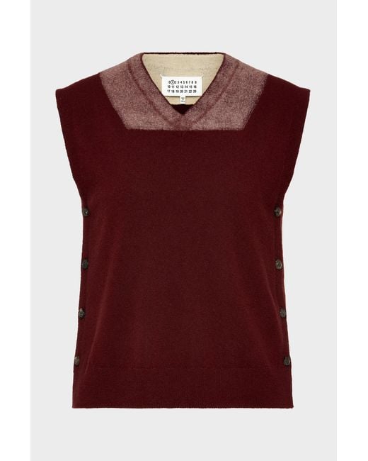 Maison Margiela Red Two-Tone Virgin Wool Vest