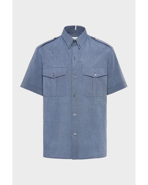 Maison Margiela Blue Folded Collar Short-Sleeve Shirt for men