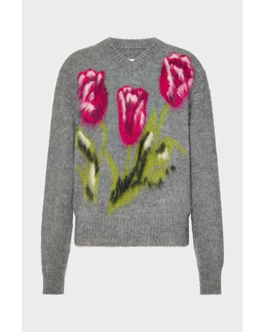 Maison Margiela Gray Flower Wool Sweater for men
