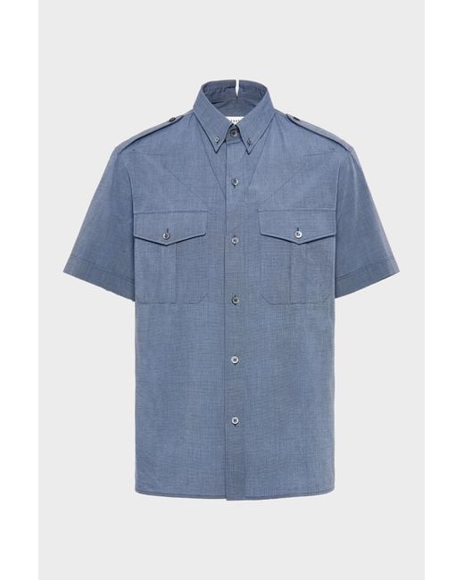Maison Margiela Blue Folded Collar Short-Sleeve Shirt for men