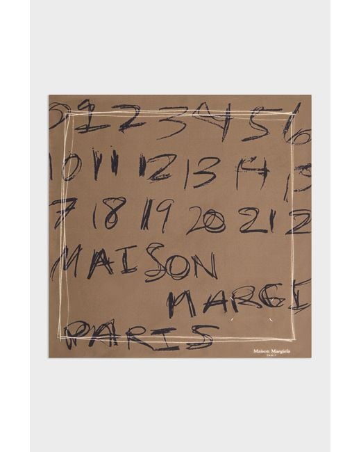 Maison Margiela Natural Scribbled Numerical Silk Foulard