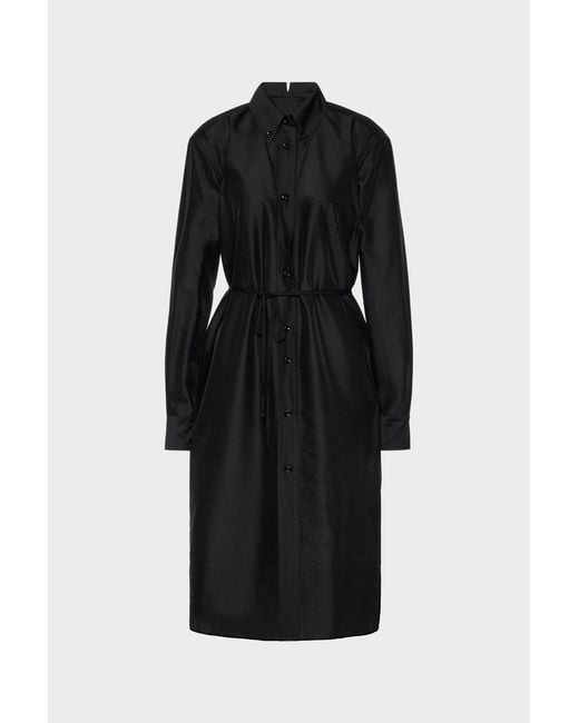 Maison Margiela Black Virgin Wool Midi Shirt Dress