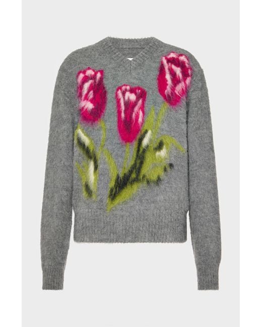 Maison Margiela Gray Flower Wool Sweater for men