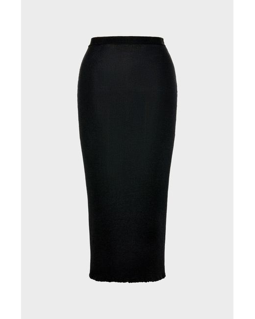Maison Margiela Black Ribbed Wool Midi Skirt