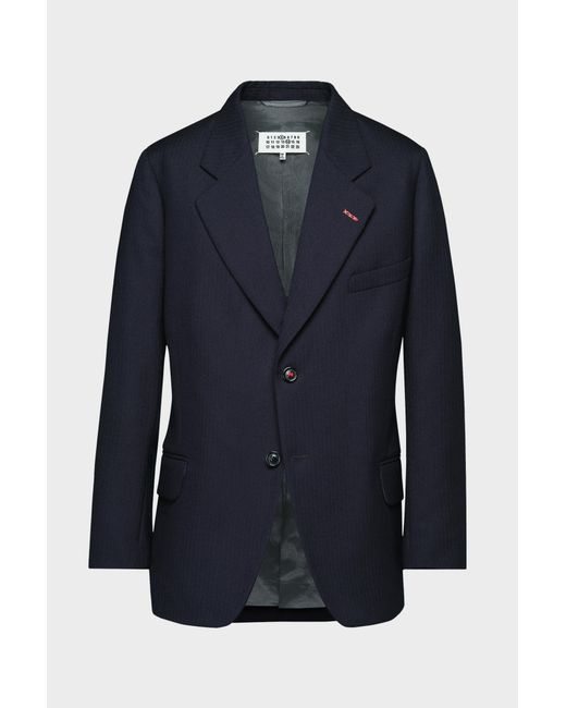 Maison Margiela Blue Herringbone Wool Jacket for men