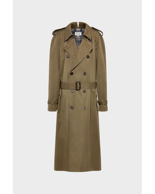 Maison Margiela Green Folded Collar Cotton Trench Coat
