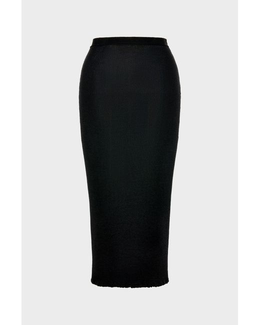 Maison Margiela Black Ribbed Wool Midi Skirt