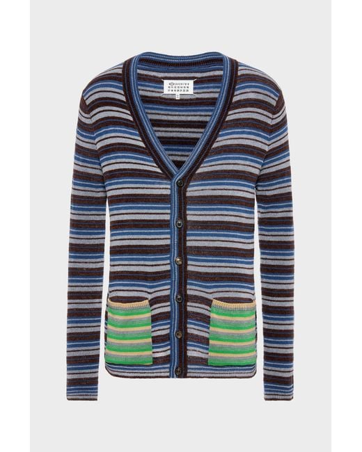 Maison Margiela Blue Striped Wool Cardigan for men