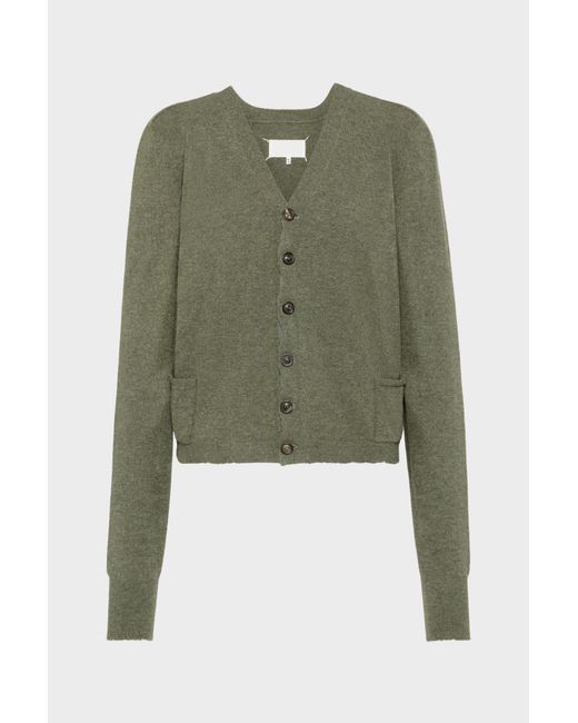 Maison Margiela Green Wool V-Neck Cardigan