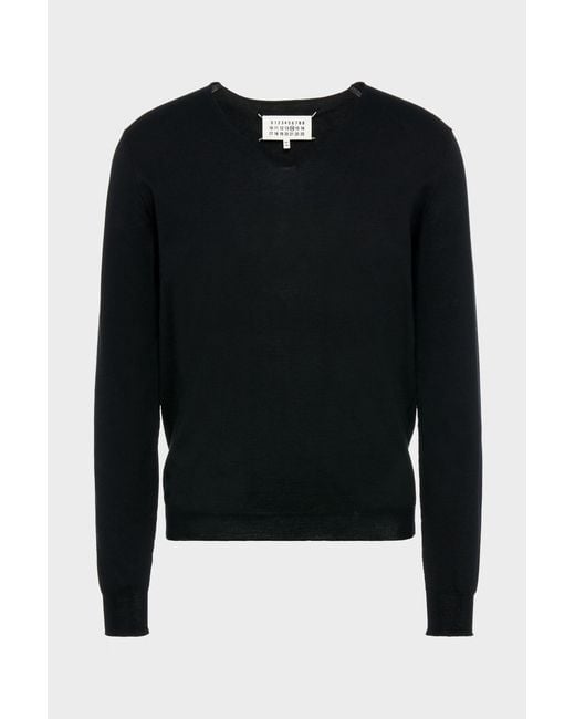 Maison Margiela Black Cotton V-Neck Sweater for men