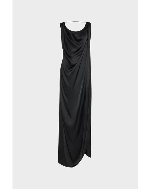 Maison Margiela Black Satin Draped Maxi Dress