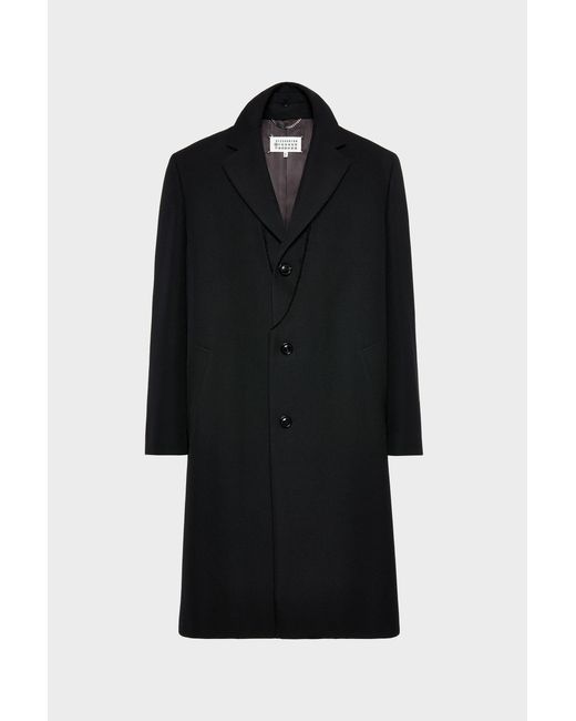 Maison Margiela Black Folded Collar Wool Overcoat for men