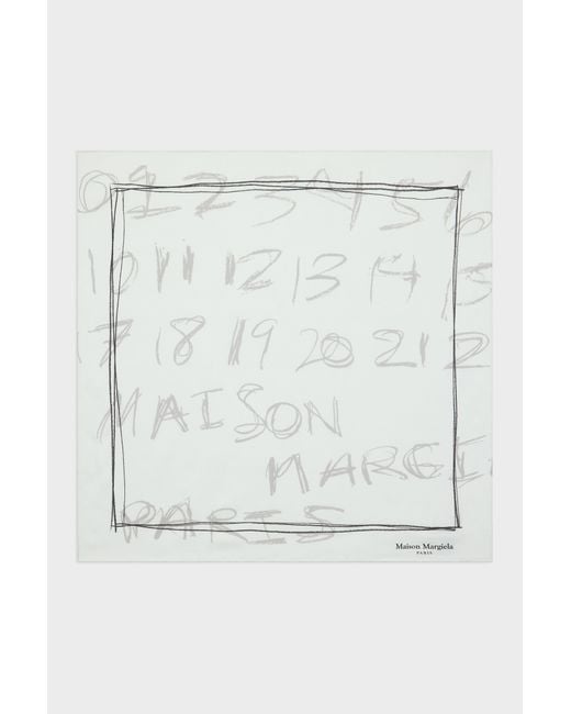 Maison Margiela Blue Scribbled Numerical Silk Foulard