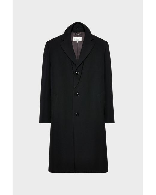 Maison Margiela Black Folded Collar Wool Overcoat for men