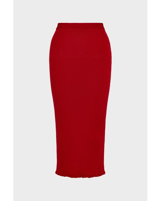 Maison Margiela Red Ribbed Wool Midi Skirt