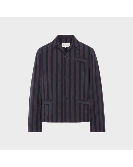Maison Margiela Blue Cotton Striped Shirt for men