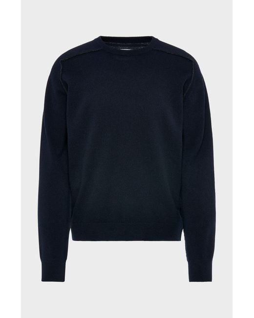 Maison Margiela Blue Virgin Wool Crewneck Sweater for men