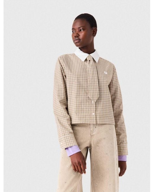 Maje Natural Short Rhinestone Checked Shirt