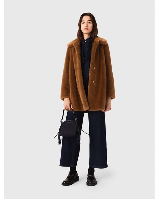 Maje Natural Mid-Length Faux Fur Coat
